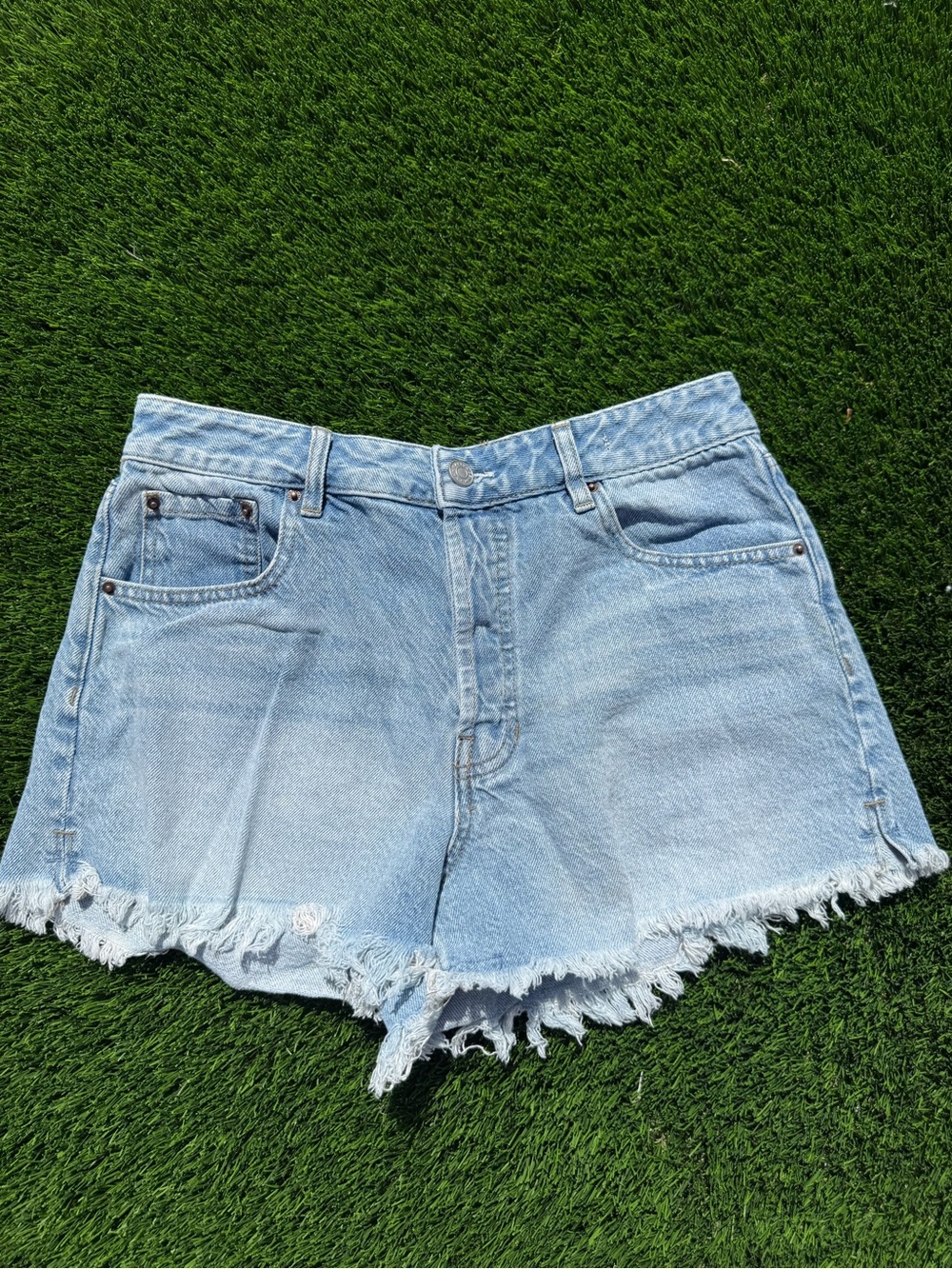 Pac Sun high rise festival  Blue Denim Cutoff Shorts